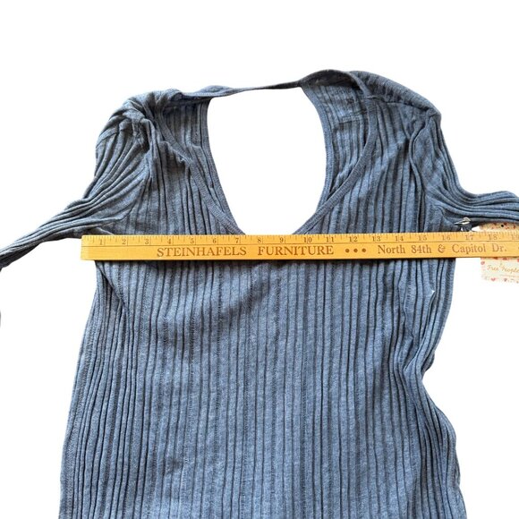 Free People Astoria Hacci Ribbed in Denim Blue Top Open Back XS $78 - Picture 10 of 11